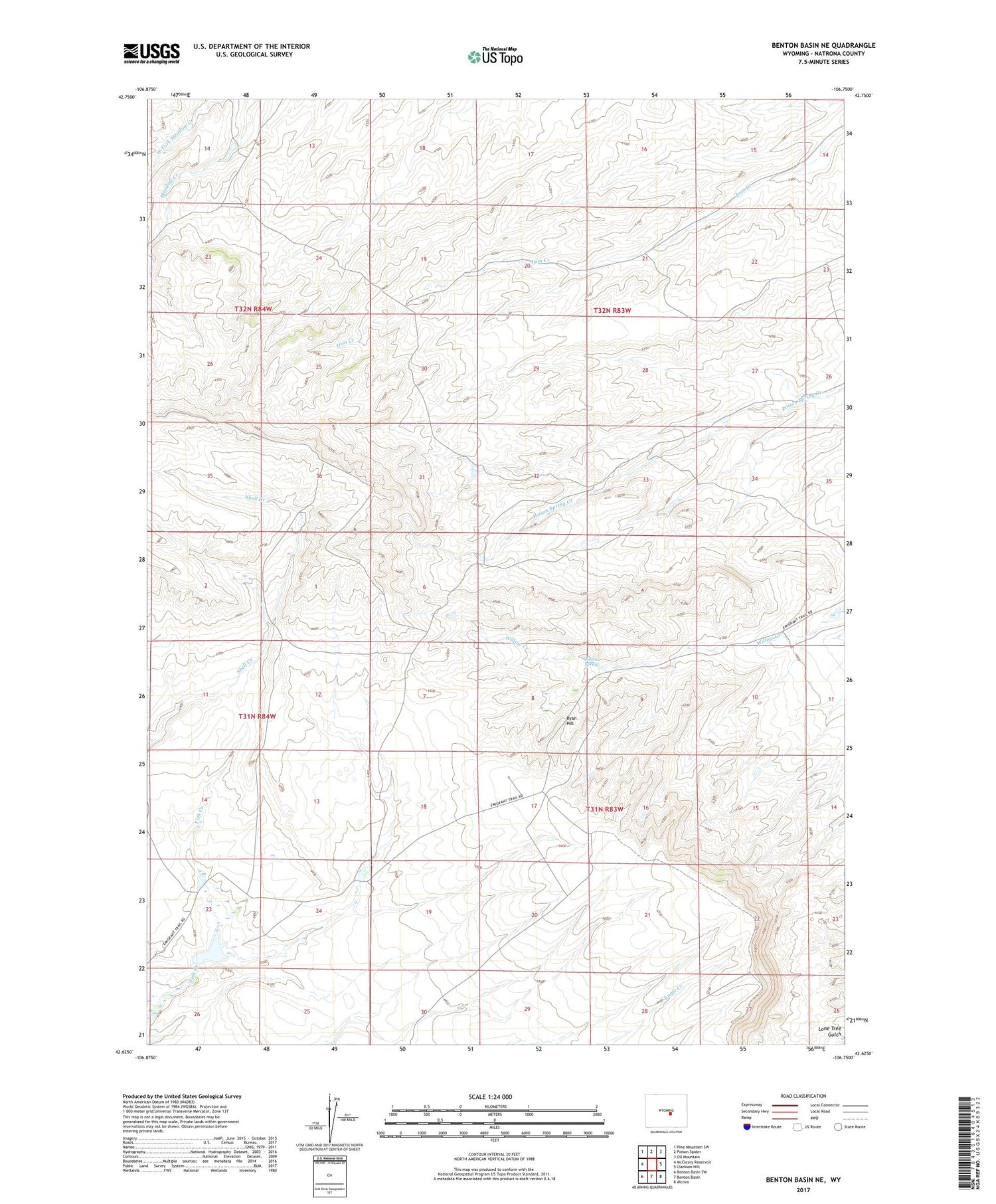 Benton Basin NE Wyoming US Topo Map Image