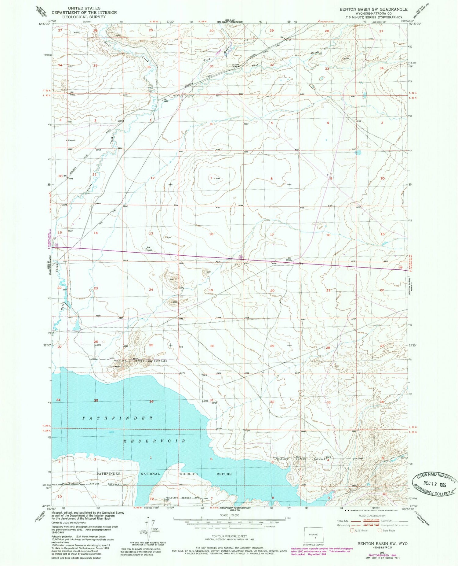 Classic USGS Benton Basin SW Wyoming 7.5'x7.5' Topo Map Image