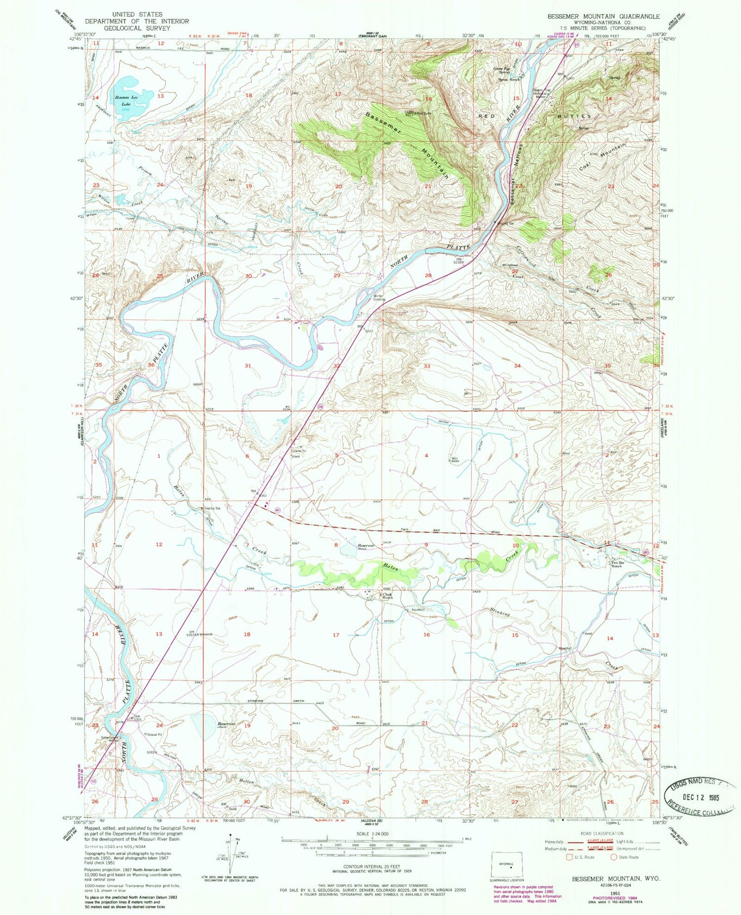 Classic USGS Bessemer Mountain Wyoming 7.5'x7.5' Topo Map Image