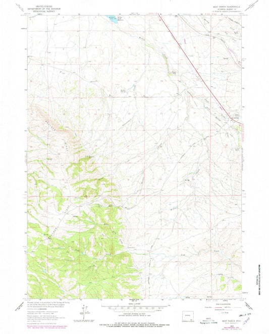 Classic USGS Best Ranch Wyoming 7.5'x7.5' Topo Map Image