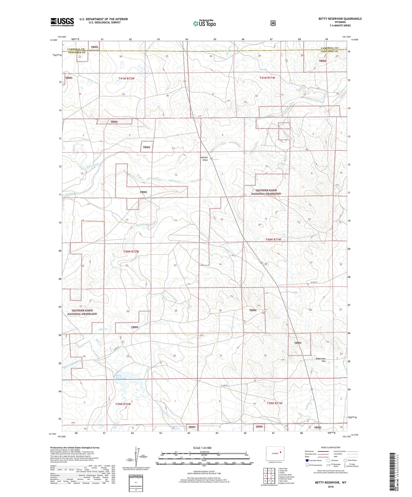 Betty Reservoir Wyoming US Topo Map Image
