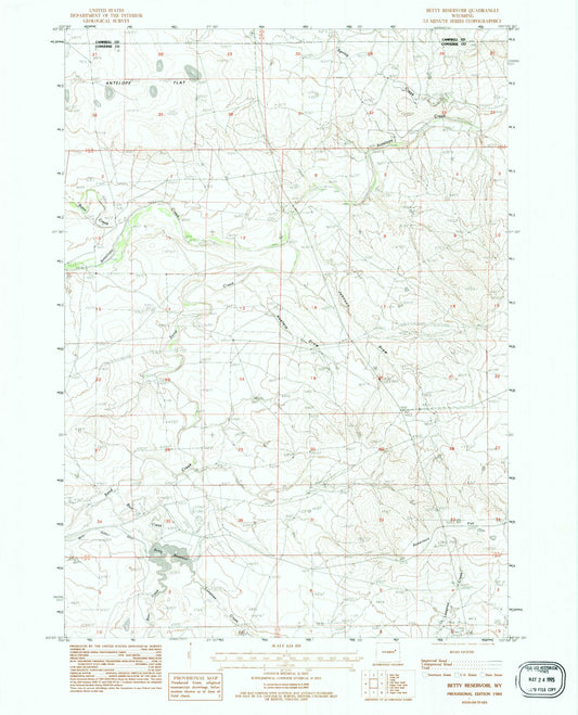 Classic USGS Betty Reservoir Wyoming 7.5'x7.5' Topo Map Image
