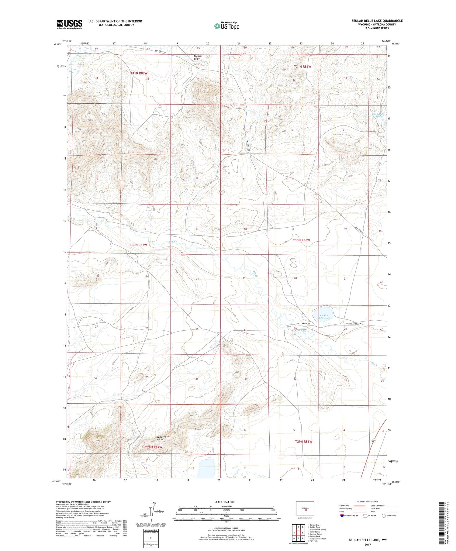 Beulah Belle Lake Wyoming US Topo Map Image