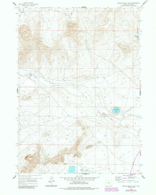 Classic USGS Beulah Belle Lake Wyoming 7.5'x7.5' Topo Map Image