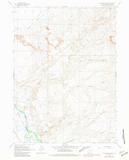 Classic USGS Big Island Bridge Wyoming 7.5'x7.5' Topo Map Image