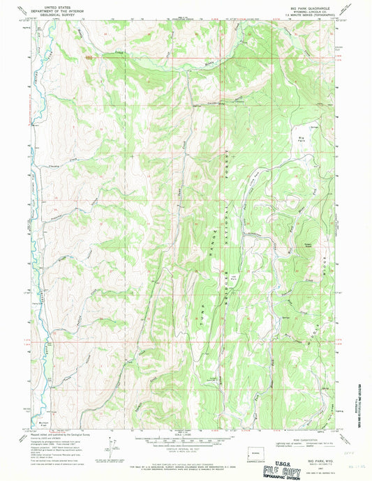 Classic USGS Big Park Wyoming 7.5'x7.5' Topo Map Image