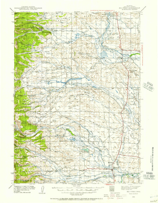 Historic 1939 Big Piney Wyoming 30'x30' Topo Map Image