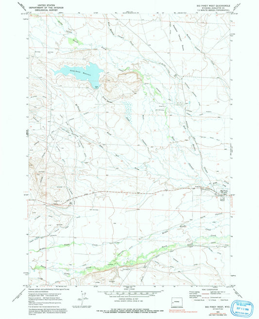 Classic USGS Big Piney West Wyoming 7.5'x7.5' Topo Map Image