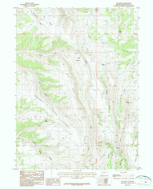 Classic USGS Big Ridge Wyoming 7.5'x7.5' Topo Map Image