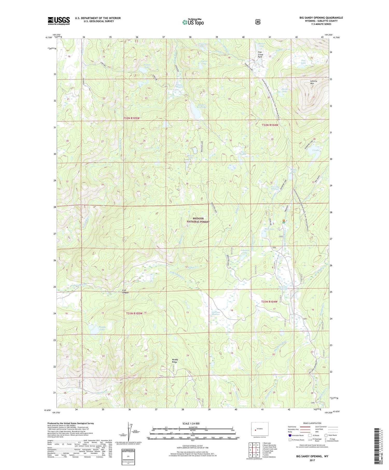 Big Sandy Opening Wyoming US Topo Map Image