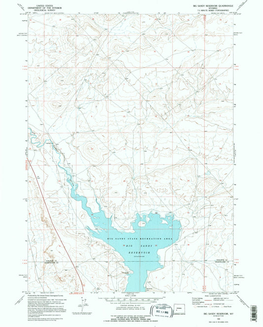 Classic USGS Big Sandy Reservoir Wyoming 7.5'x7.5' Topo Map Image