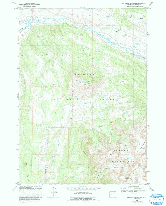 Classic USGS Big Sheep Mountain Wyoming 7.5'x7.5' Topo Map Image