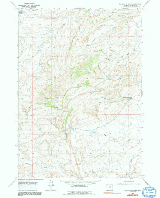 Classic USGS Big Sulfur Draw Wyoming 7.5'x7.5' Topo Map Image