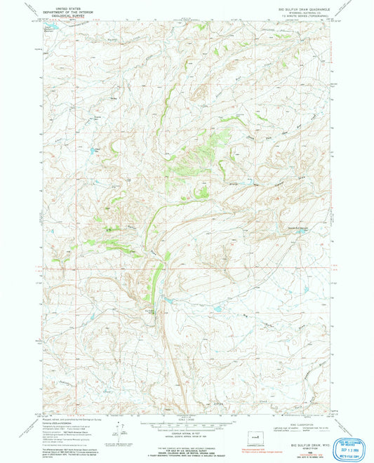 Classic USGS Big Sulfur Draw Wyoming 7.5'x7.5' Topo Map Image