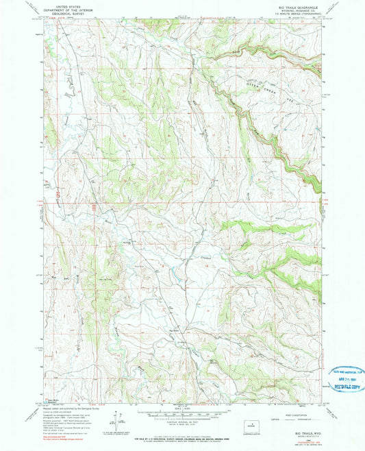 Classic USGS Big Trails Wyoming 7.5'x7.5' Topo Map Image