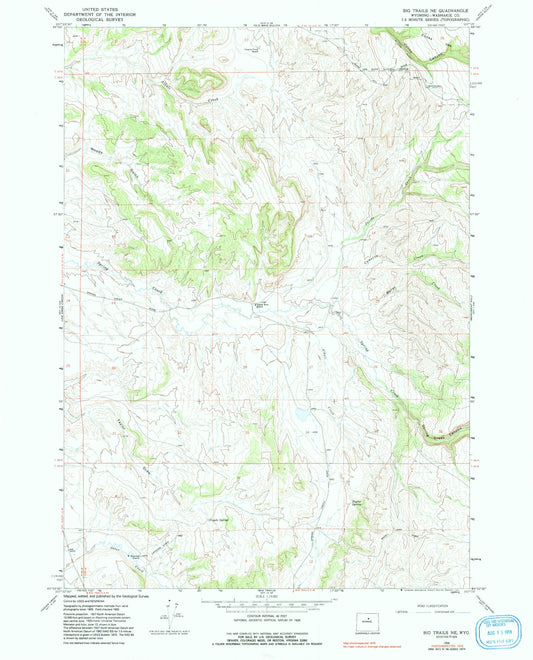 Classic USGS Big Trails NE Wyoming 7.5'x7.5' Topo Map Image