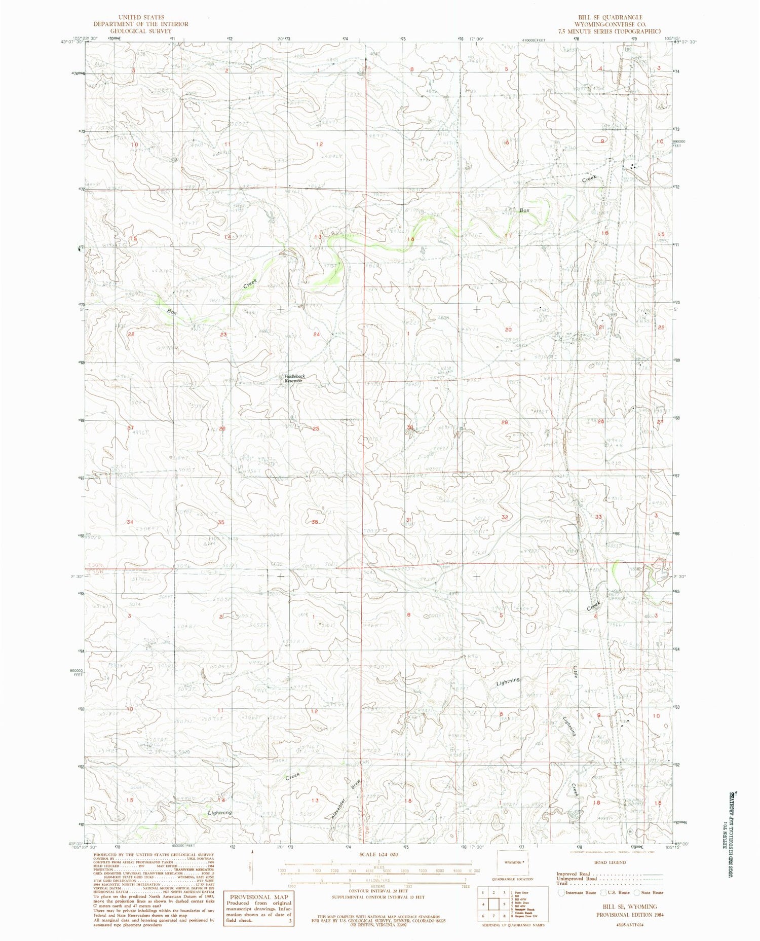 Classic USGS Bill SE Wyoming 7.5'x7.5' Topo Map Image
