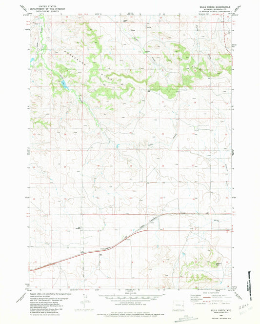 Classic USGS Bills Creek Wyoming 7.5'x7.5' Topo Map Image