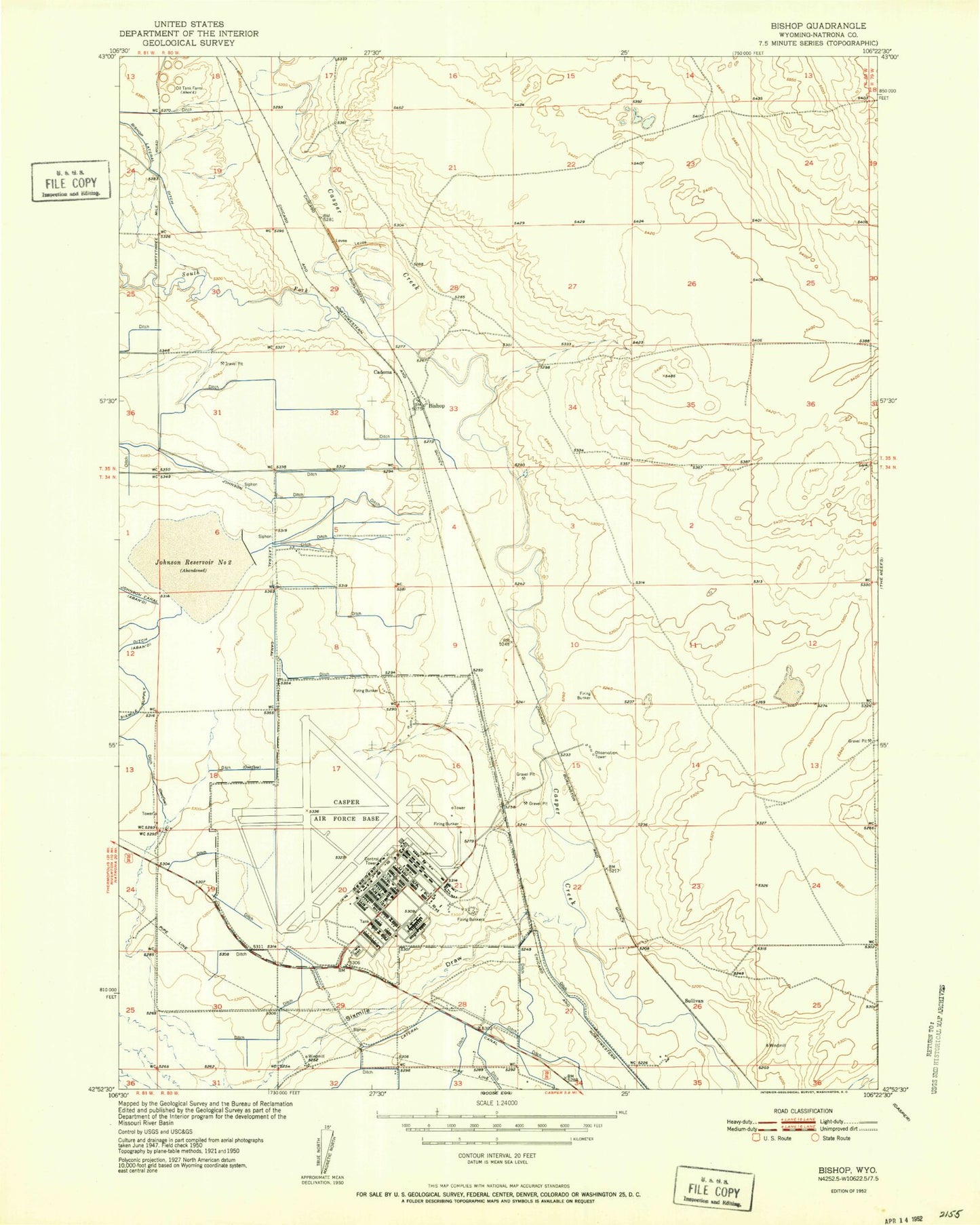 Classic USGS Bishop Wyoming 7.5'x7.5' Topo Map Image