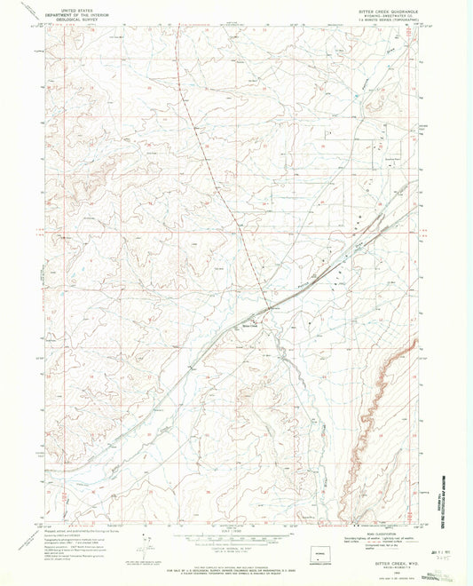 Classic USGS Bitter Creek Wyoming 7.5'x7.5' Topo Map Image