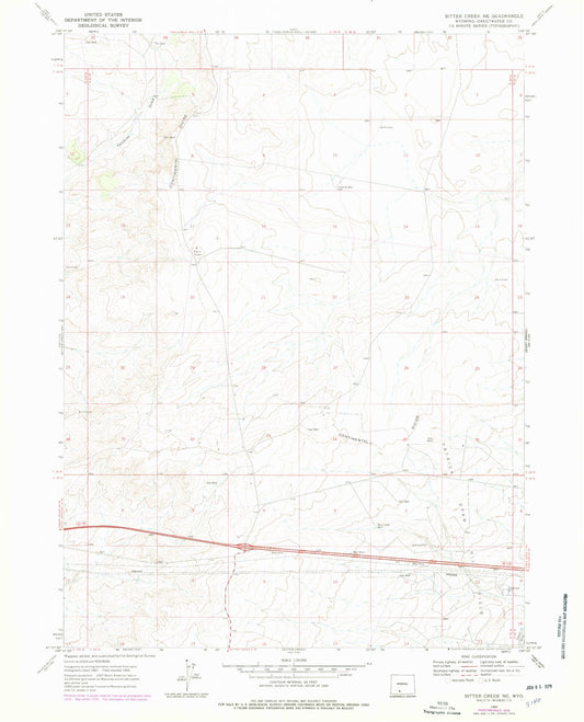 Classic USGS Bitter Creek NE Wyoming 7.5'x7.5' Topo Map Image