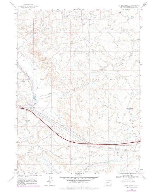 Classic USGS Bitter Creek NW Wyoming 7.5'x7.5' Topo Map Image