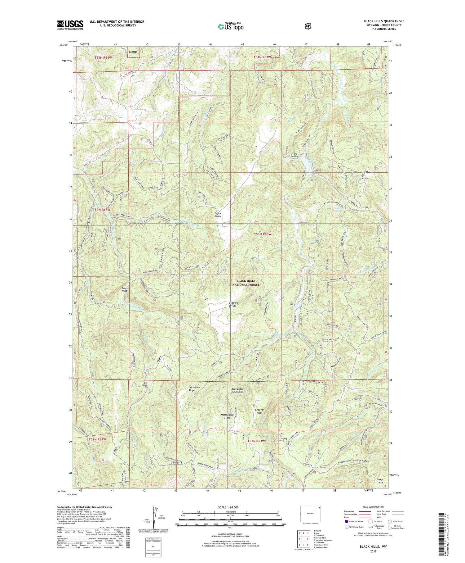 Black Hills Wyoming US Topo Map Image