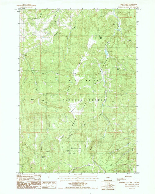 Classic USGS Black Hills Wyoming 7.5'x7.5' Topo Map Image