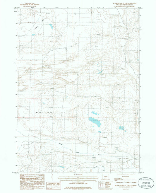 Classic USGS Black Rock Flat East Wyoming 7.5'x7.5' Topo Map Image
