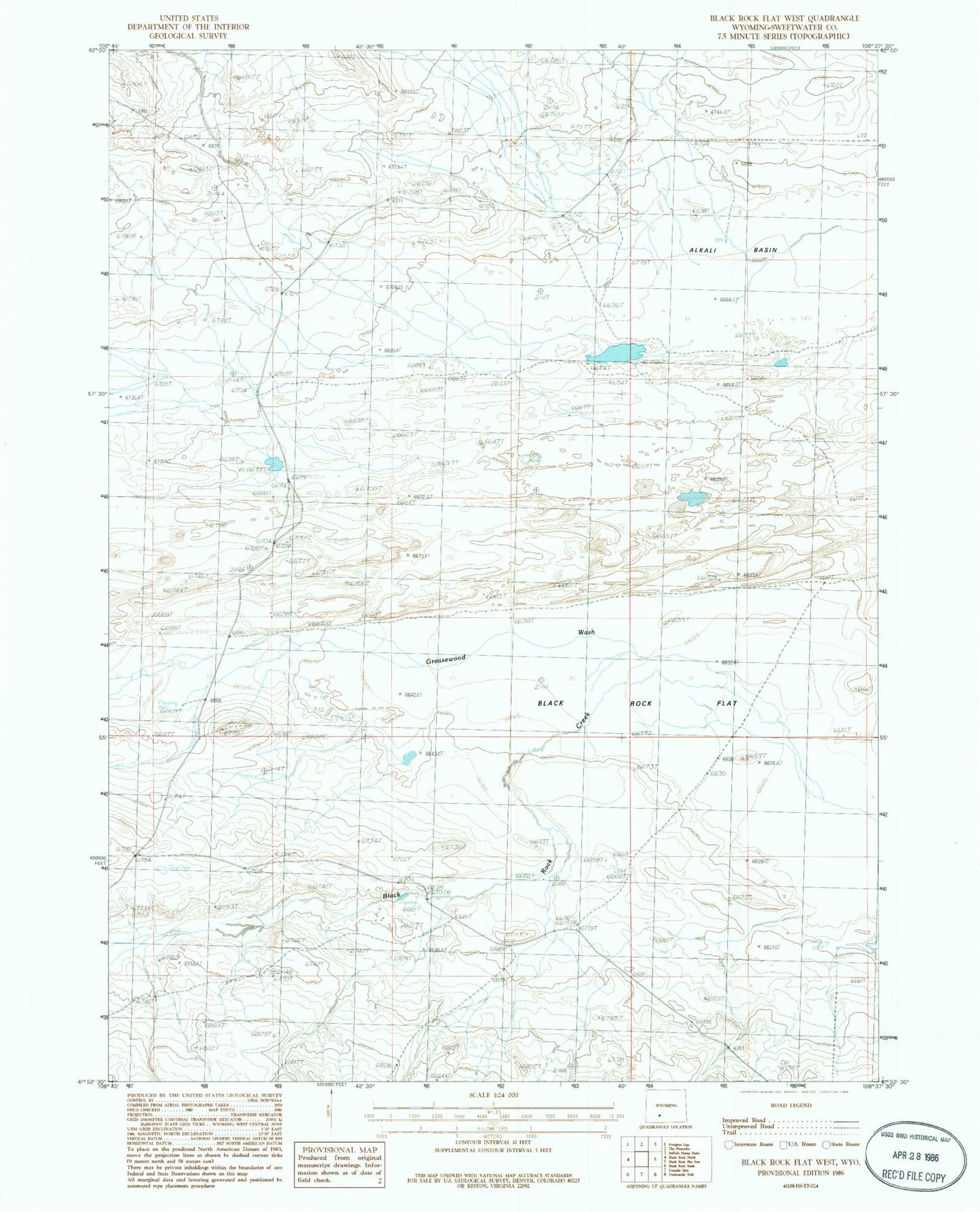 Classic USGS Black Rock Flat West Wyoming 7.5'x7.5' Topo Map Image