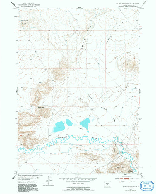 Classic USGS Black Rock Gap Wyoming 7.5'x7.5' Topo Map Image