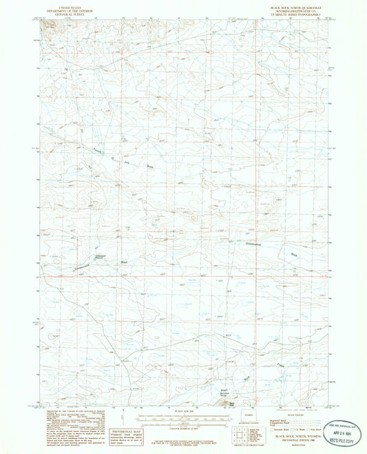 Classic USGS Black Rock North Wyoming 7.5'x7.5' Topo Map Image