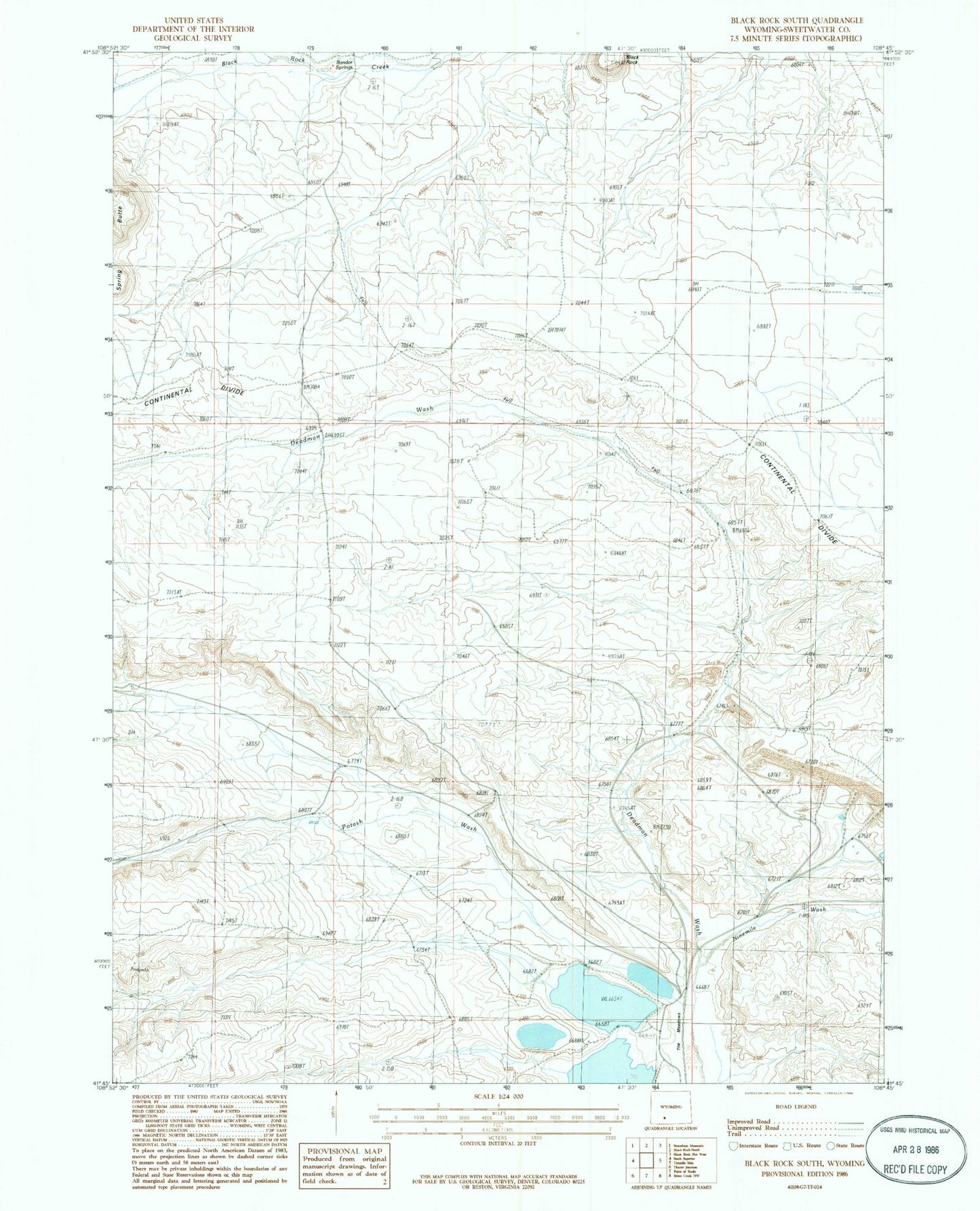 Classic USGS Black Rock South Wyoming 7.5'x7.5' Topo Map Image