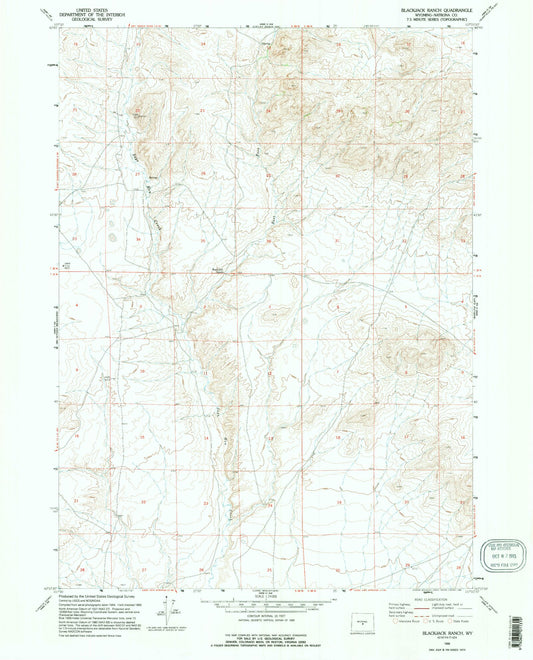 Classic USGS Blackjack Ranch Wyoming 7.5'x7.5' Topo Map Image