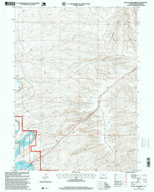 Classic USGS Blacks Fork Bridge Wyoming 7.5'x7.5' Topo Map Image