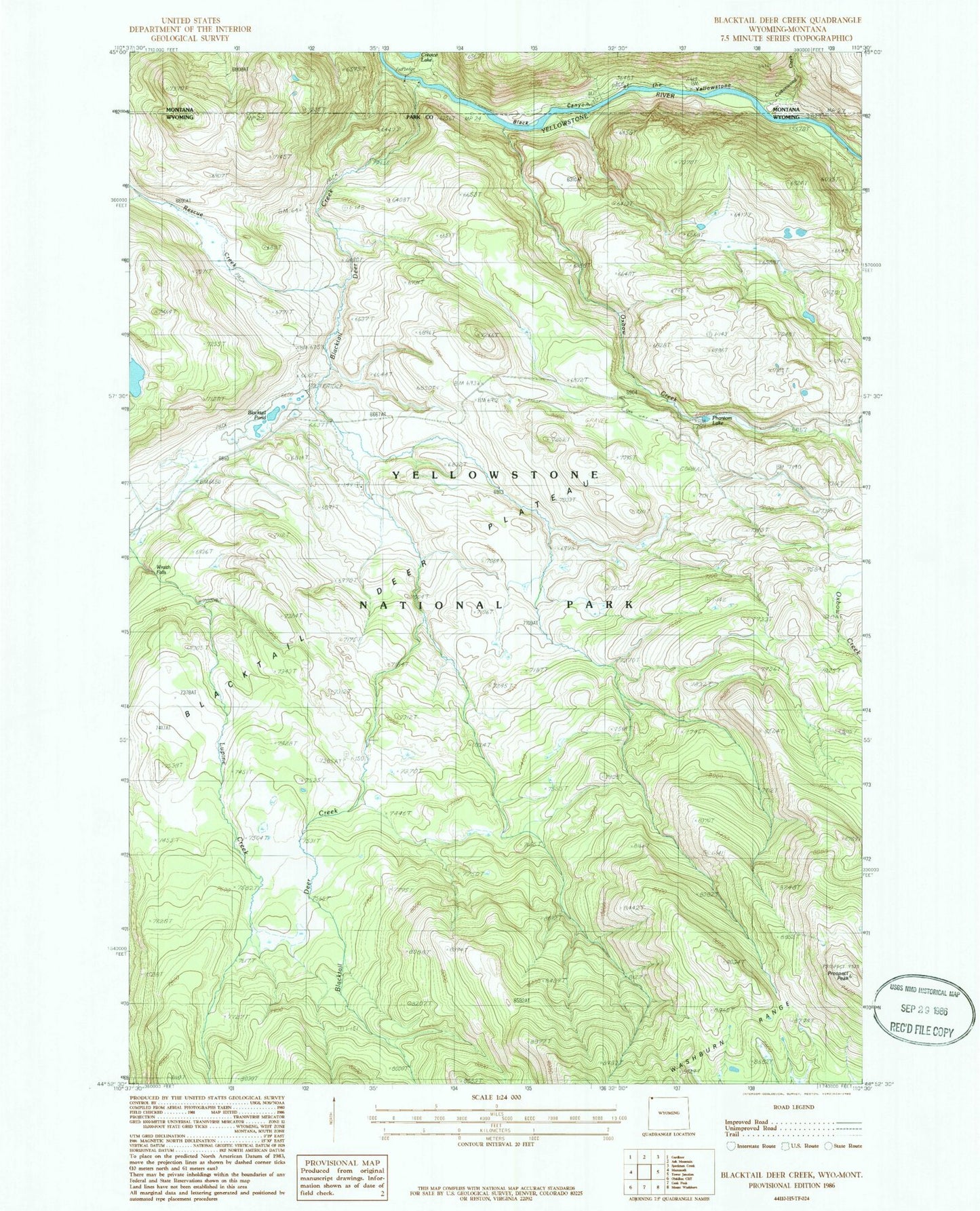 Classic USGS Blacktail Deer Creek Wyoming 7.5'x7.5' Topo Map Image