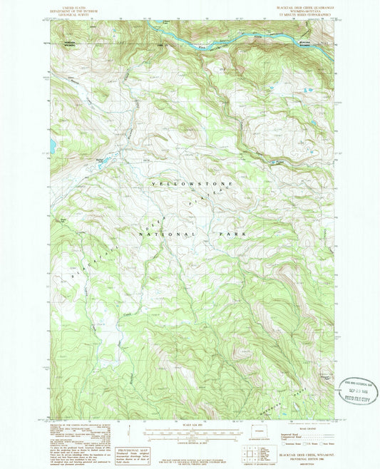 Classic USGS Blacktail Deer Creek Wyoming 7.5'x7.5' Topo Map Image