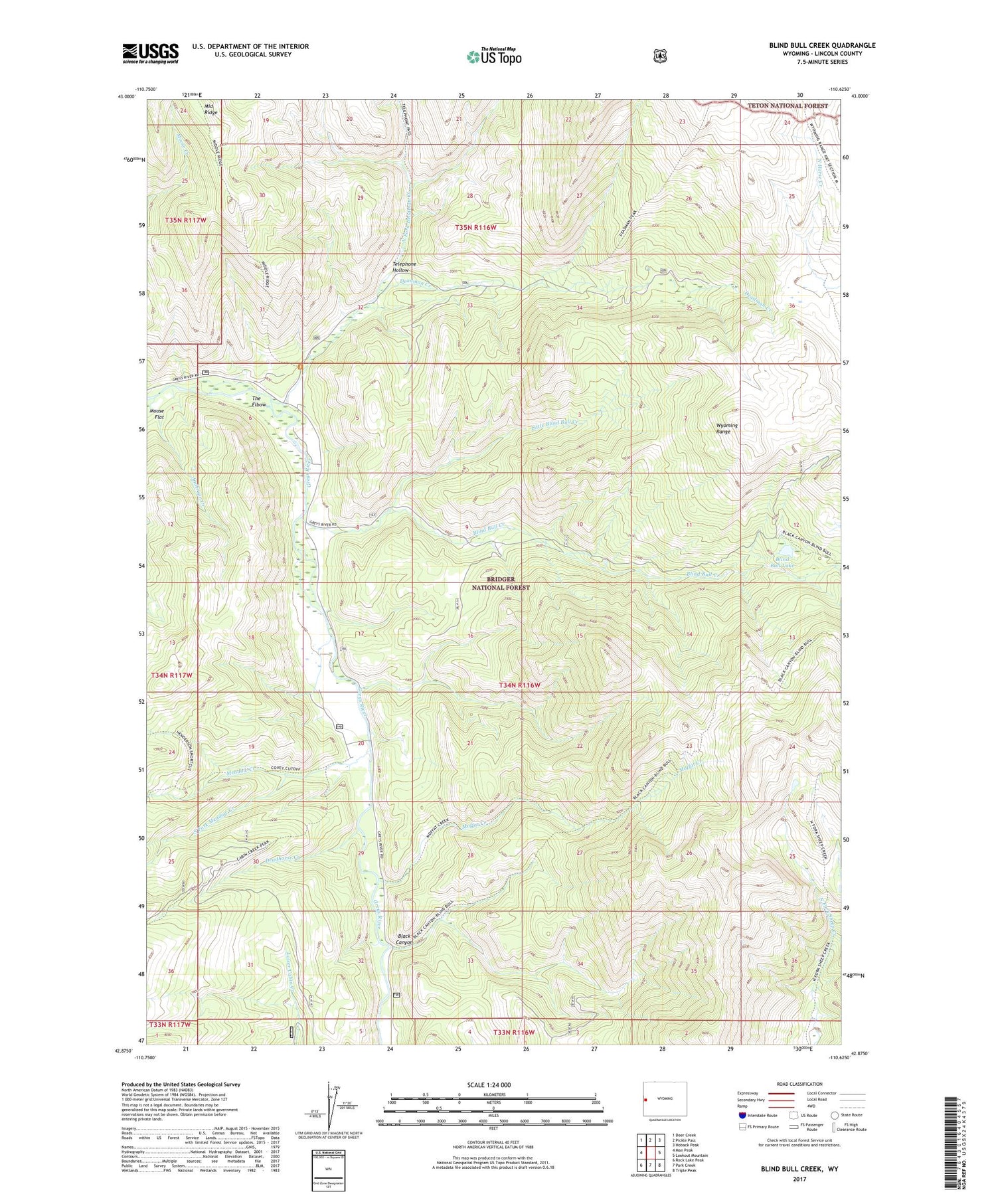 Blind Bull Creek Wyoming US Topo Map Image