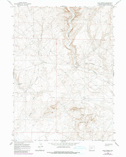 Classic USGS Blue Forest Wyoming 7.5'x7.5' Topo Map Image