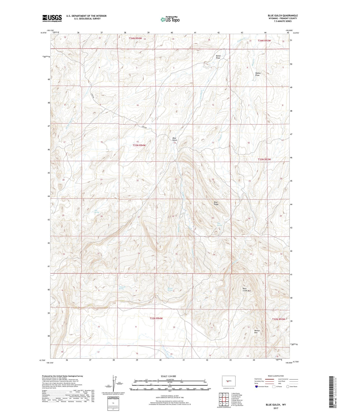 Blue Gulch Wyoming US Topo Map Image