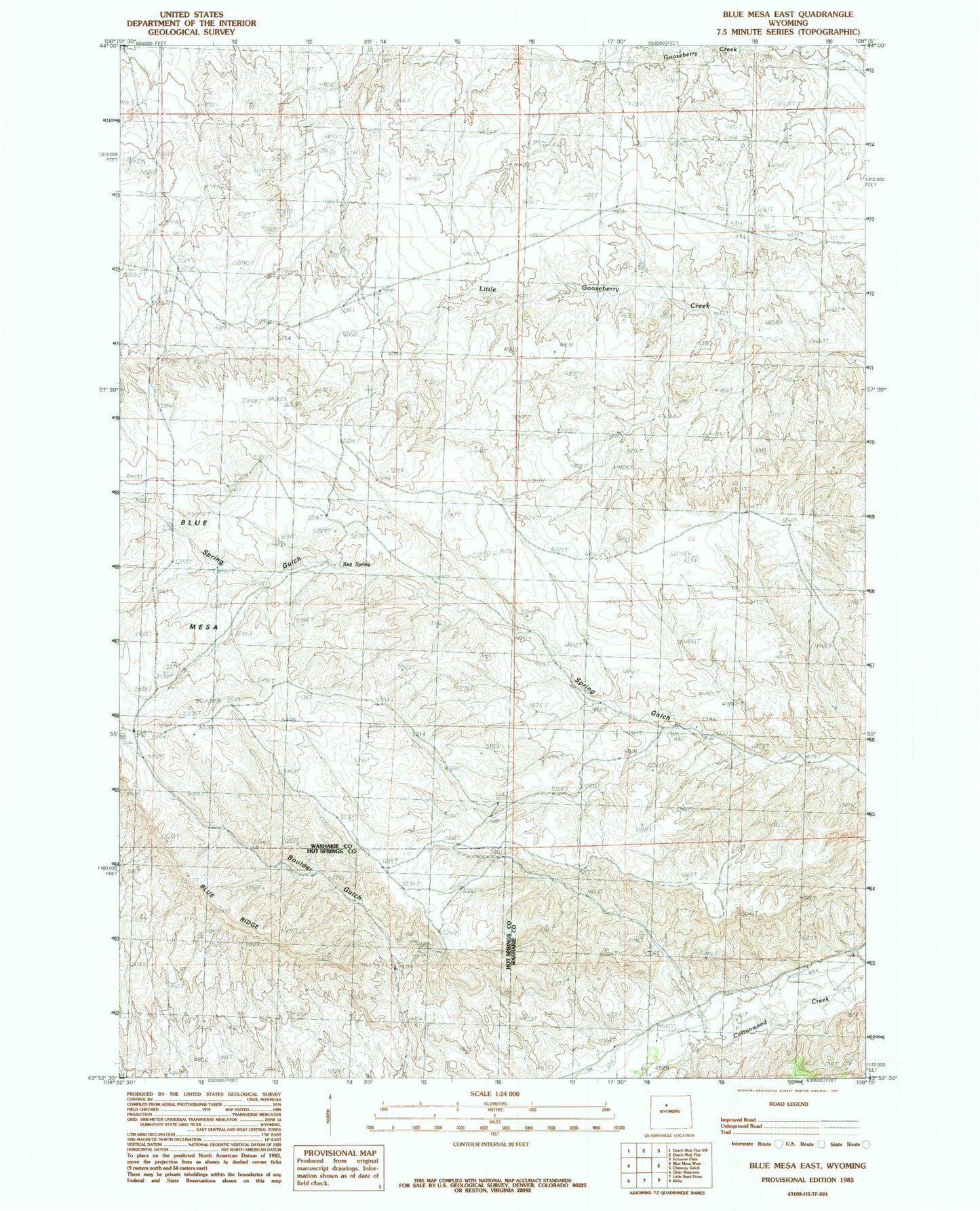 Classic USGS Blue Mesa East Wyoming 7.5'x7.5' Topo Map Image