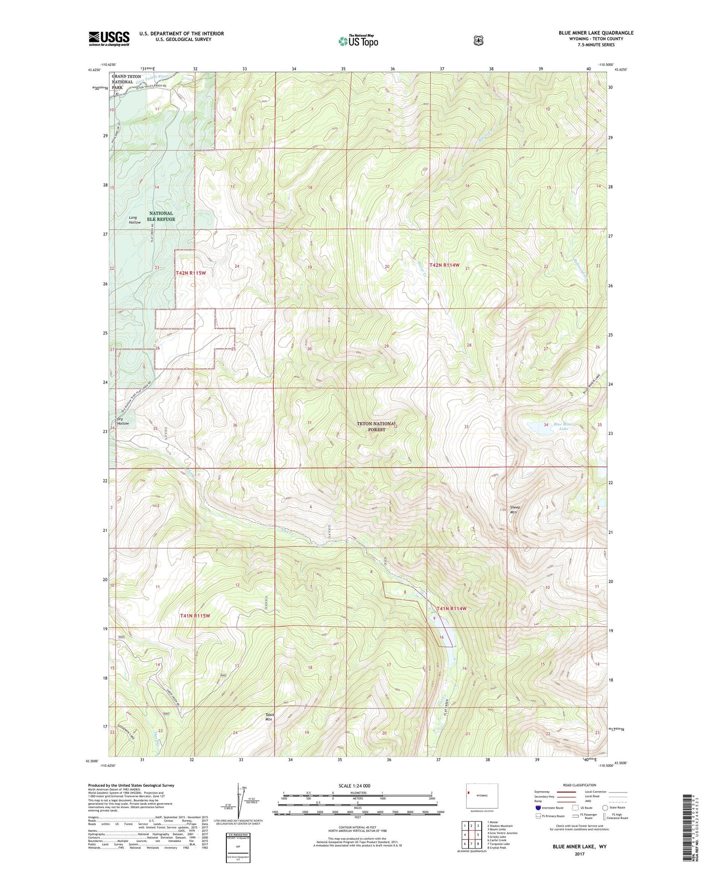Blue Miner Lake Wyoming US Topo Map Image