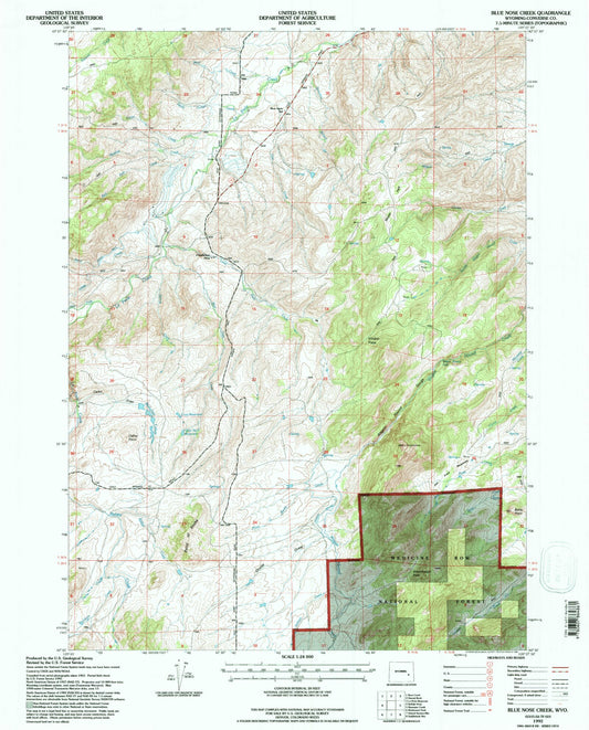 Classic USGS Blue Nose Creek Wyoming 7.5'x7.5' Topo Map Image