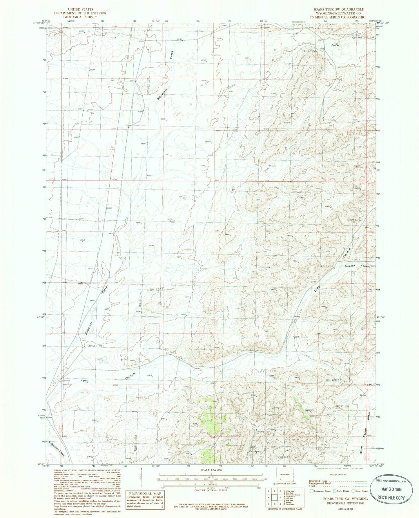 Classic USGS Boars Tusk SW Wyoming 7.5'x7.5' Topo Map Image