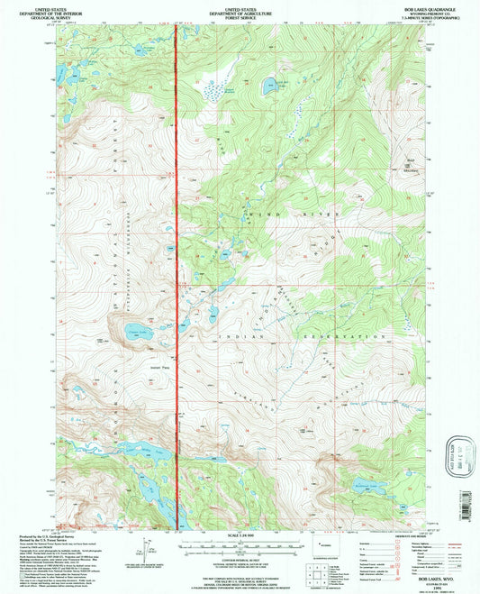 Classic USGS Bob Lakes Wyoming 7.5'x7.5' Topo Map Image