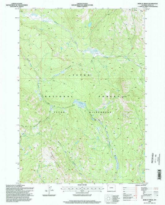Classic USGS Bobcat Ridge Wyoming 7.5'x7.5' Topo Map Image