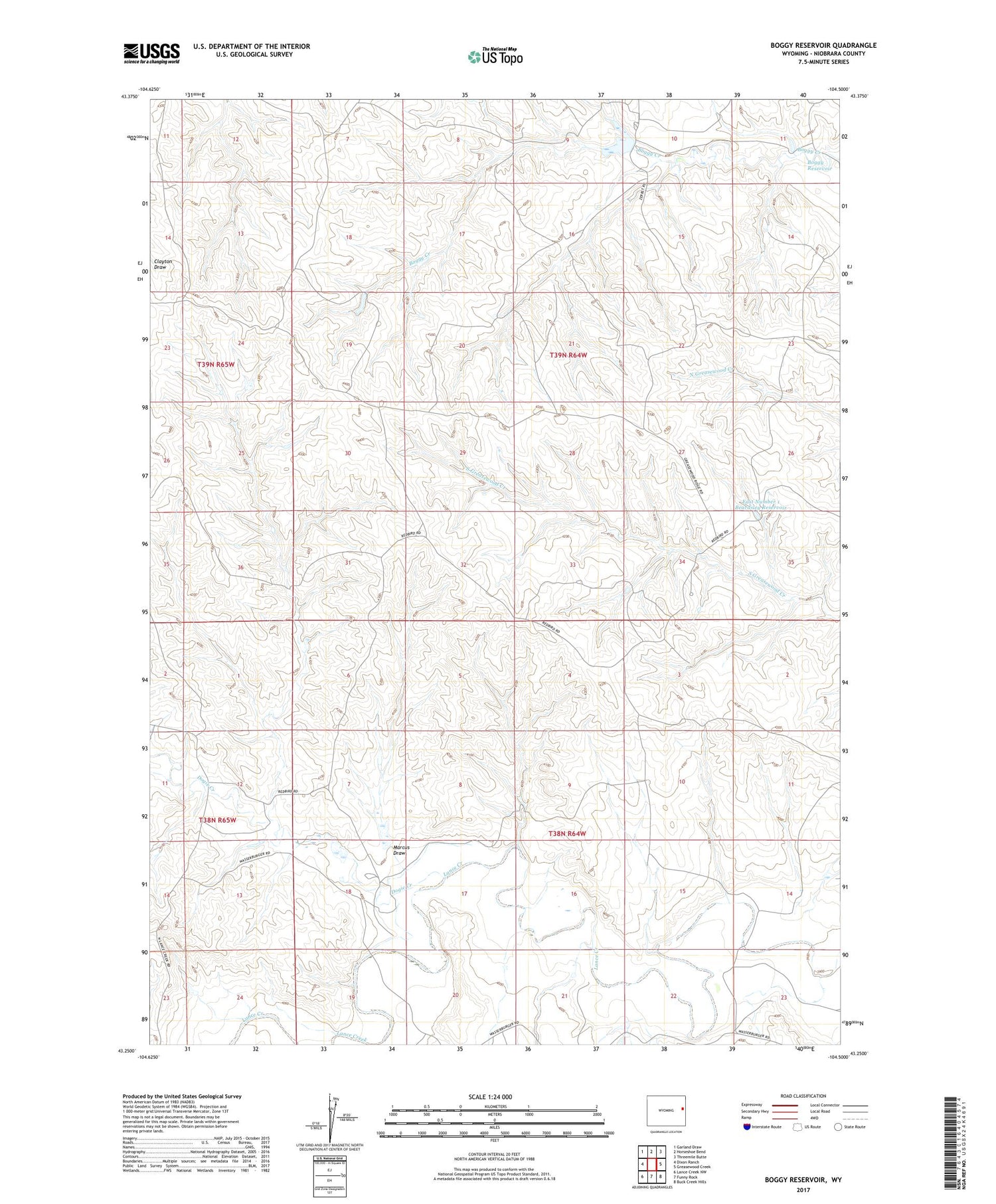 Boggy Reservoir Wyoming US Topo Map Image