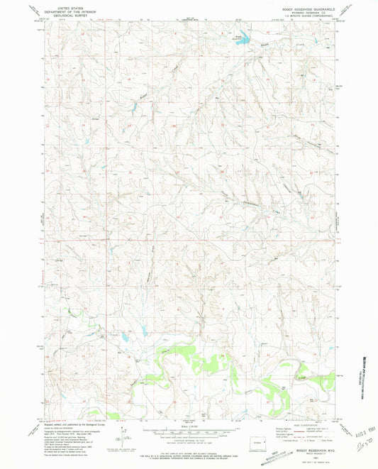Classic USGS Boggy Reservoir Wyoming 7.5'x7.5' Topo Map Image