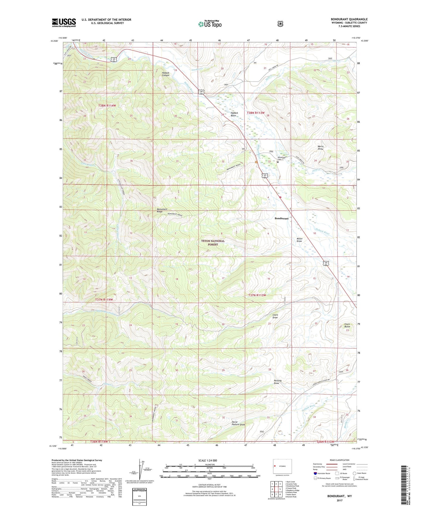 Bondurant Wyoming US Topo Map Image