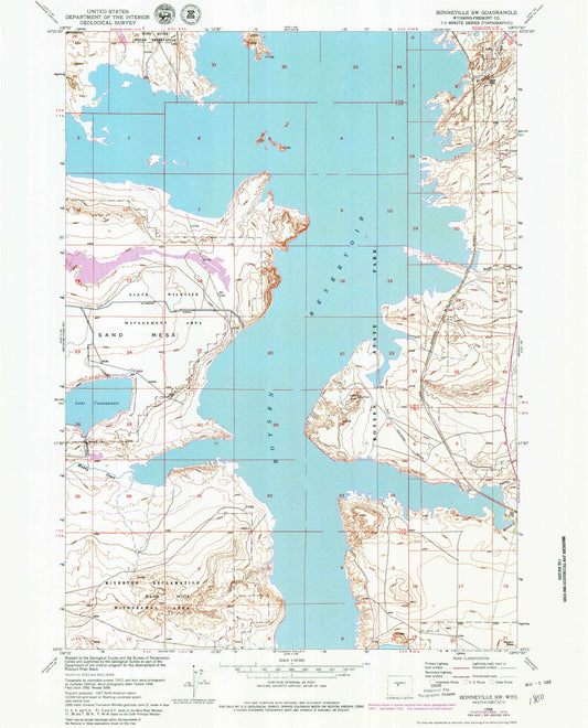 Classic USGS Bonneville SW Wyoming 7.5'x7.5' Topo Map Image